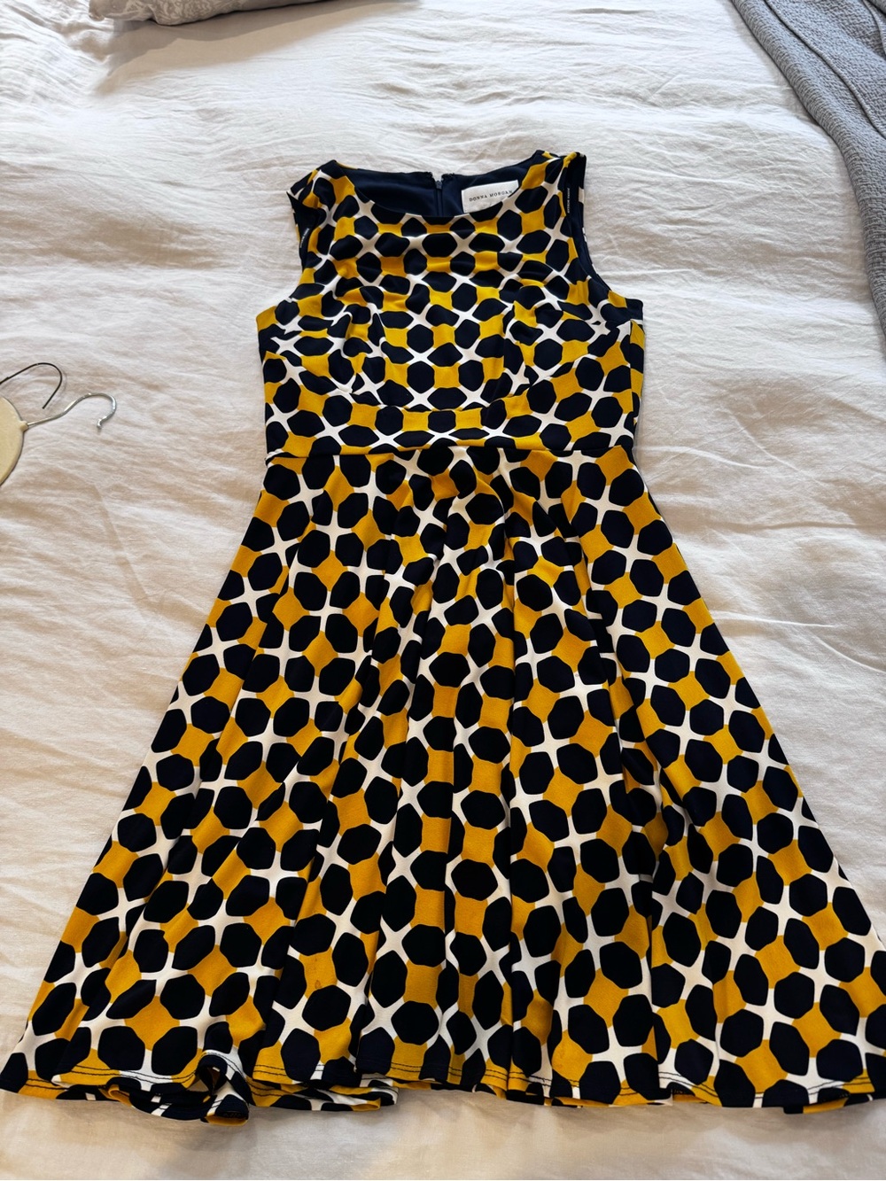 Donna Morgan Mustard, Black & White Geo-Print Midi Dress